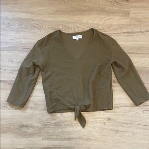 Madewell Khaki V-Neck Tie-Front Top